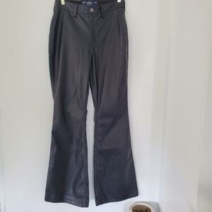 HOLLISTER Ultra High Rise Black Faux Leather Flare Leg Pants Sz 28 7R Hippie NEW